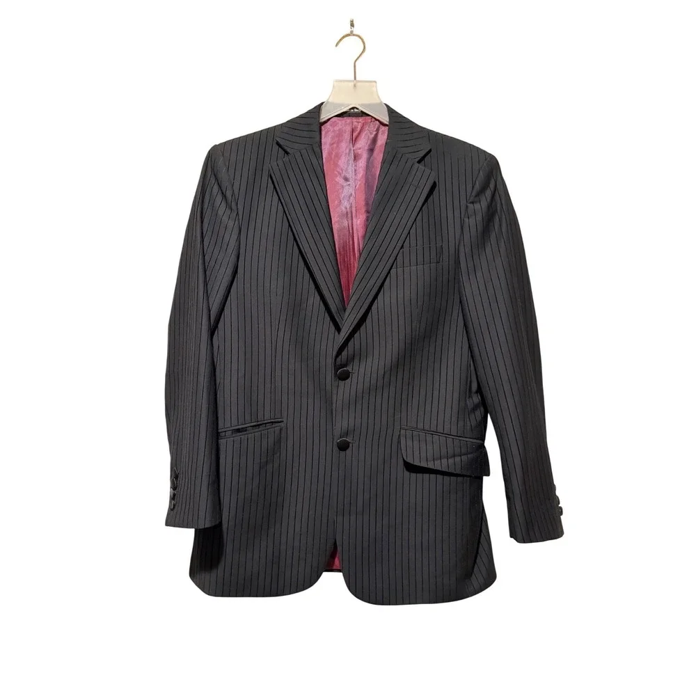 Acquaviva Mens Made in Italy Super 140s Wool Pinstripe Suit Jacket Blazer Black
